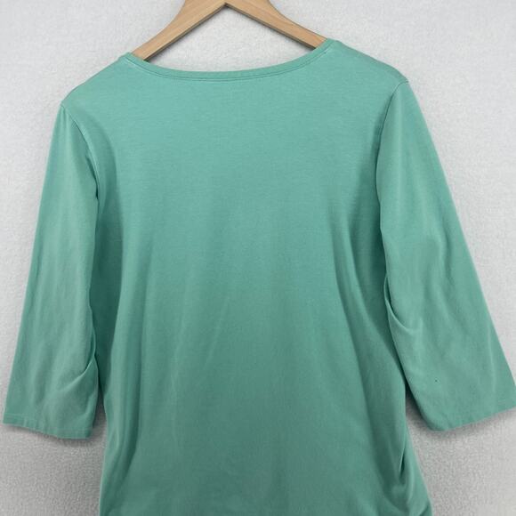 EILEEN FISHER Top L Stretch Organic Cotton Scoop Neck 3/4 Sleeve Green USA - Picture 4 of 13